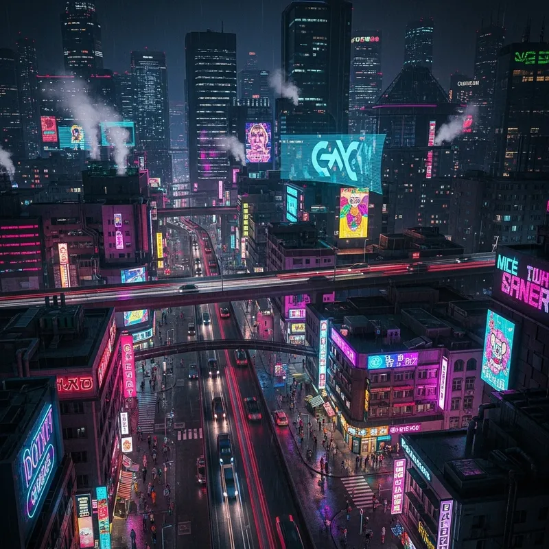 Futuristic Neon Cityscape - Vibrant Cyberpunk Urban Night Futuristic Neon Cityscape - Vibrant Cyberpunk Urban Night