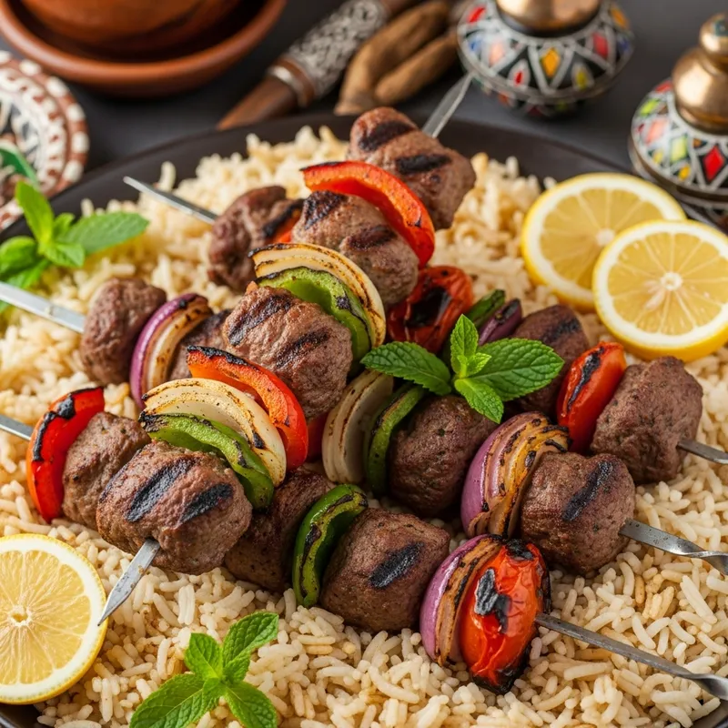 Delicious Kabbab on Basmati Rice Bed - Middle Eastern Flavors