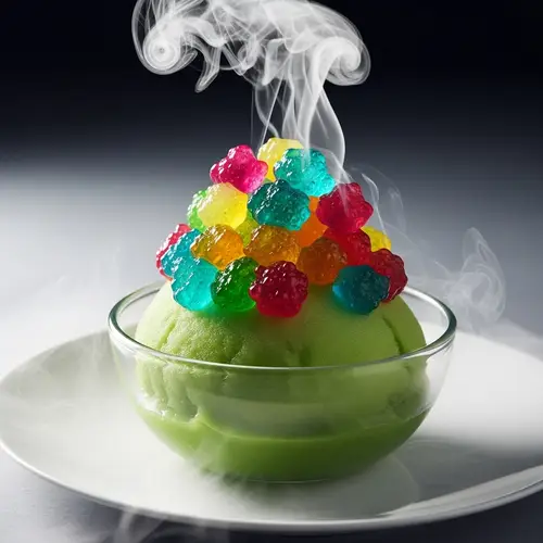 Futuristic Cucamelon Flavor Sorbet with Edible Gels and Steam