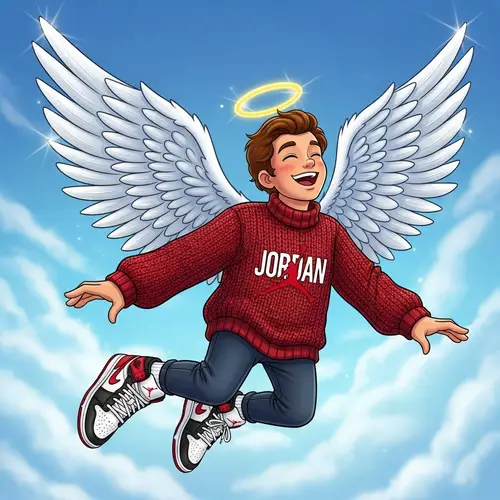 Cheerful Angel in Jordan Sneakers and Sweater