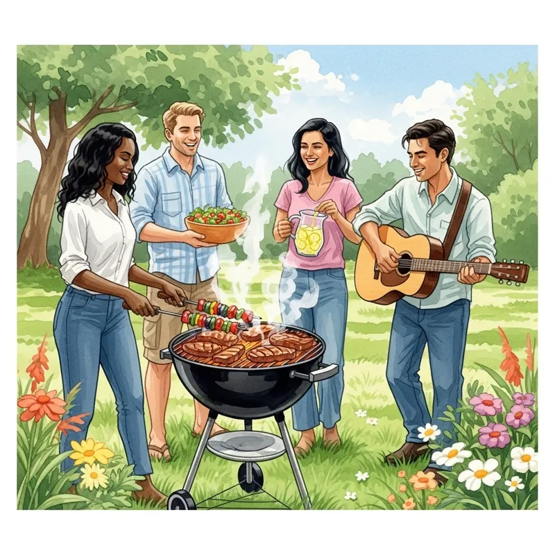 Vibrant Outdoor BBQ Watercolor Artwork Vibrant Outdoor BBQ Watercolor Artwork