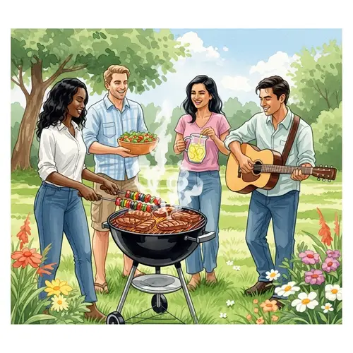 Vibrant Outdoor BBQ Watercolor Painting