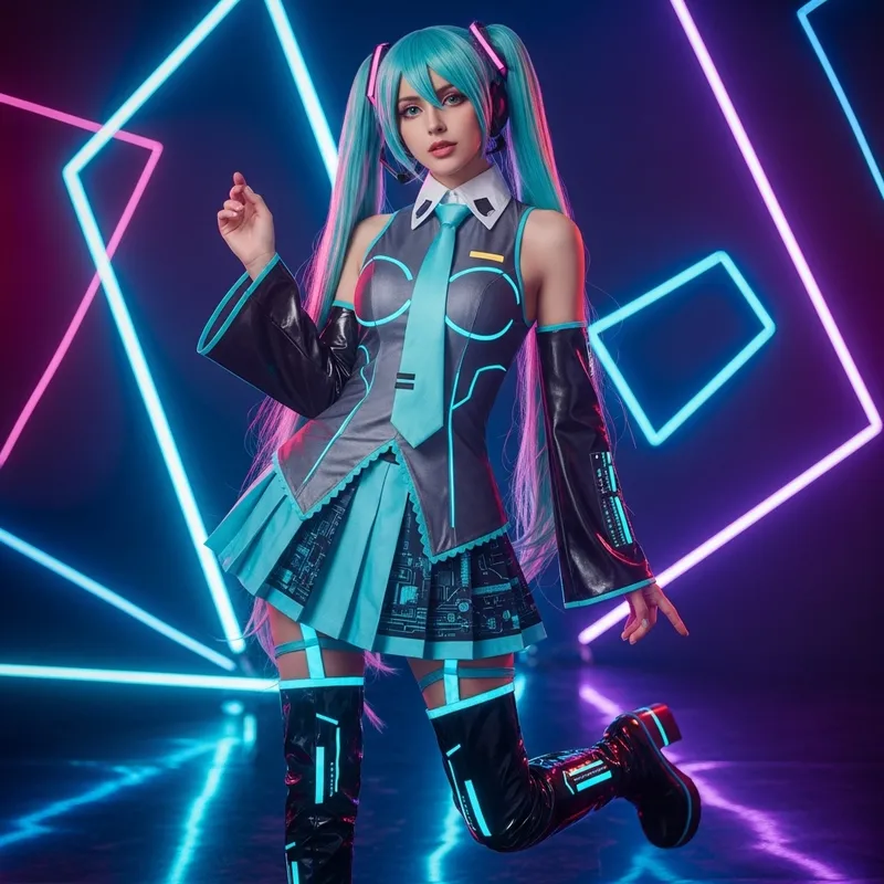 Miku-Inspired Costume for 20-Year-Old Woman | Futuristic Pop Star Outfit