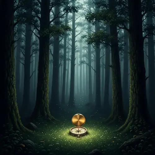 Enchanting Forest with Illuminated Compass | 19th Century Art Style