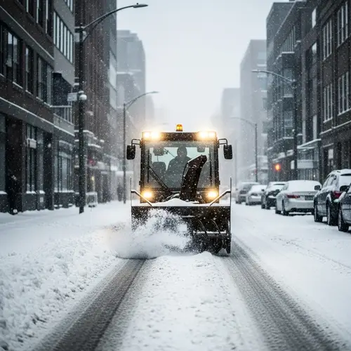 Electric Snow Blower Clears City Street | Snow Removal Service