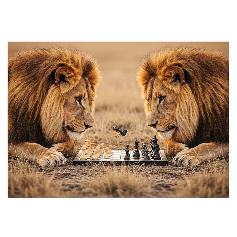 Lions Playing Chess - Intriguing Art on Savannah Lions Playing Chess - Intriguing Art on Savannah