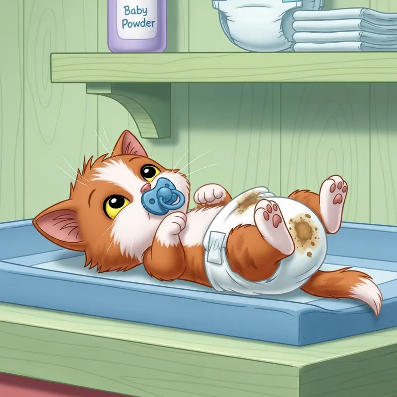 Cute Newborn Kitten in Diapers - Changing Table Cartoons