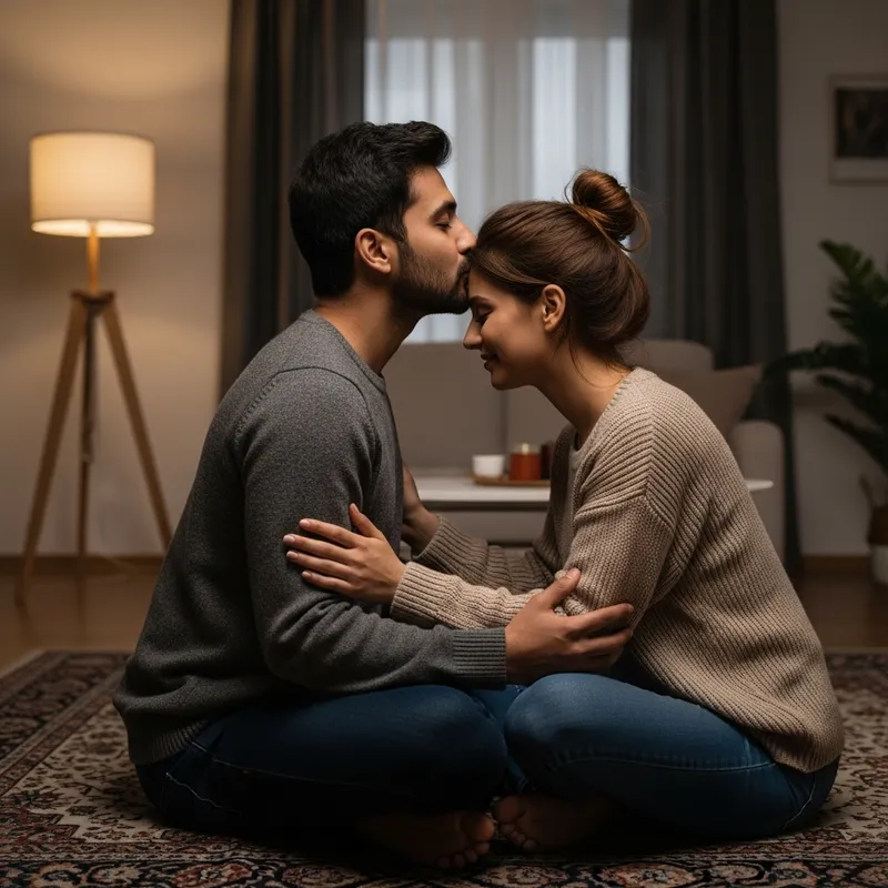 Tender Moment: Husband Kissing Wife | Cozy Home Scene