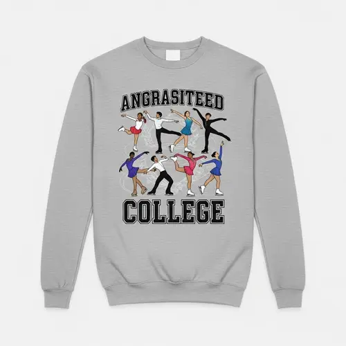 Cozy Gray Sweatshirt with Artistic College Emblem - Figure Skaters