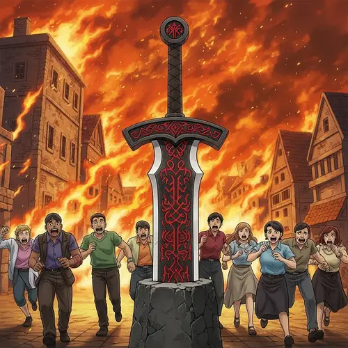 Dark Broadsword in Stone with Red Runic Engravings