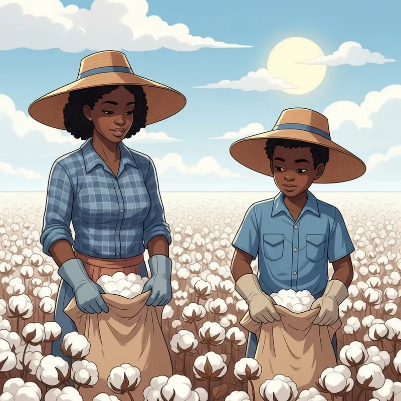 Young Black Mother & Son Picking Cotton Field | Heartfelt Scene