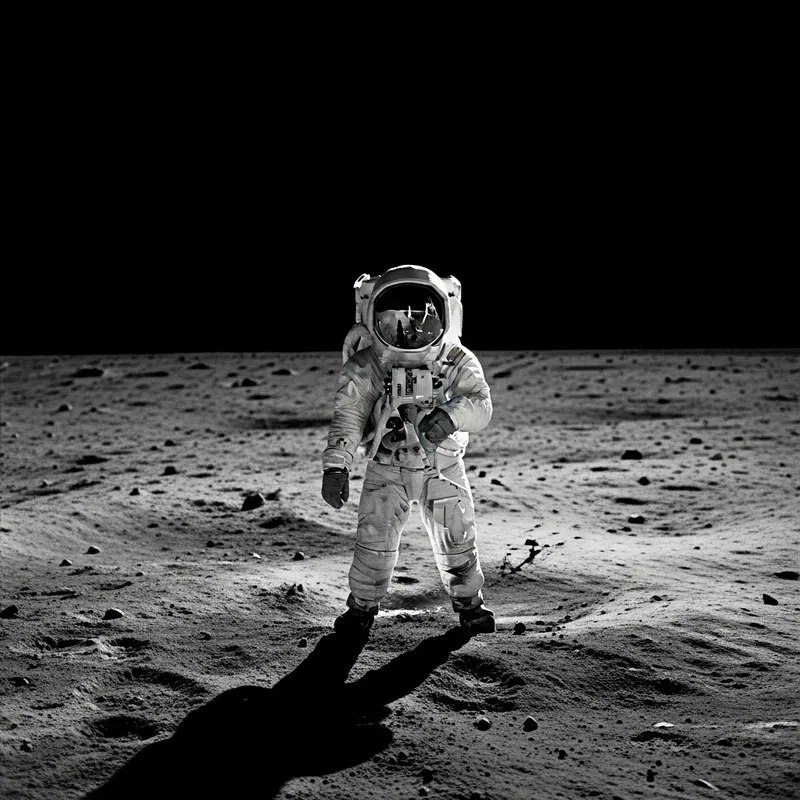 Iconic Space Exploration: Astronaut on Moon Vintage Apollo Mission | 4K Image