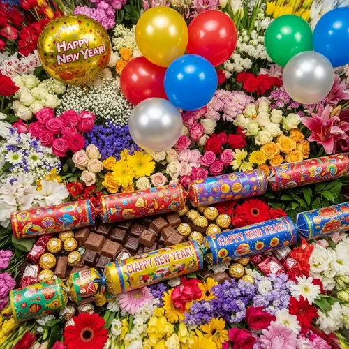 Celebrate New Year with Colorful Flowers & Treats
