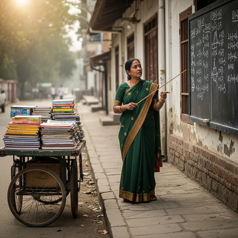 Outdoor Education Scene with Female South Asian Teacher Explaining Lessons Outdoors Outdoor Education Scene with Female South Asian Teacher Explaining Lessons Outdoors