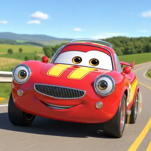Animated-Style Car with Expressive Headlights for Fun Adventures