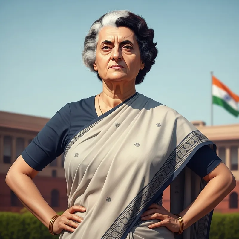 Indira Gandhi: Detailed Full-Body Portrayal in Traditional Attire