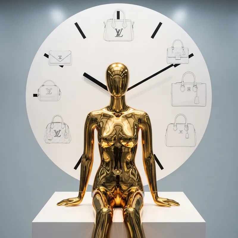 Golden Mannequin with Gucci Purse Clock Golden Mannequin with Gucci Purse Clock