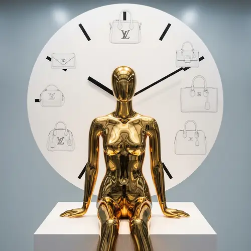 Chic Golden Mannequin with Stylized Handbag Clock