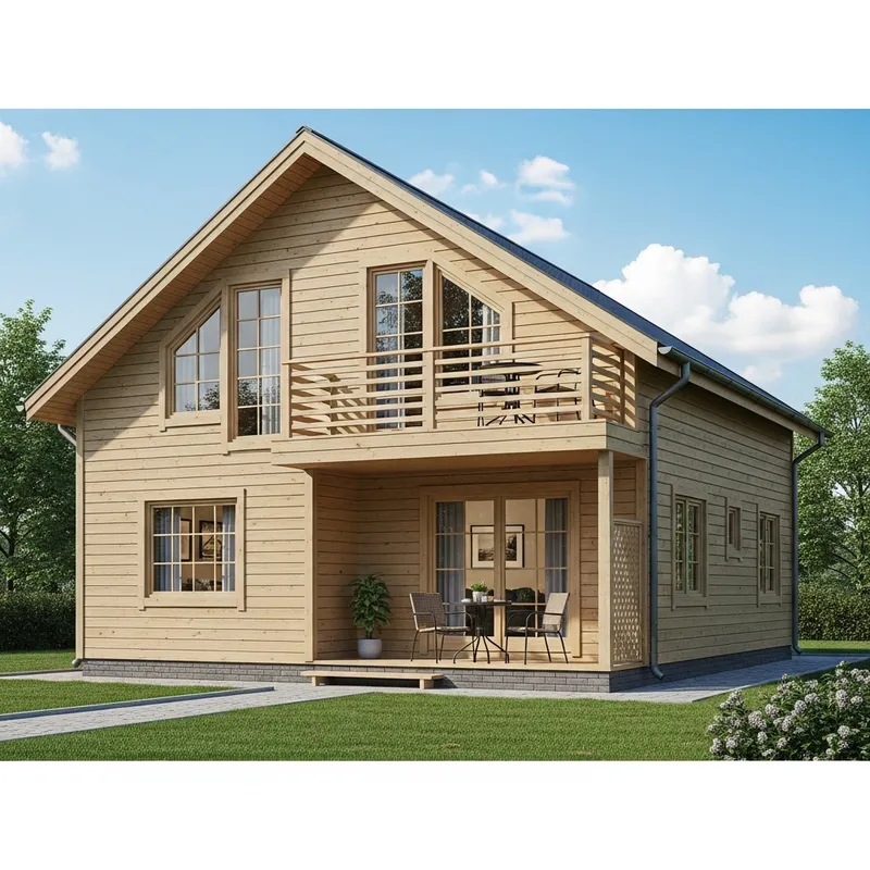 Realistic Single-Storey Frame House with Balcony and Modern Windows