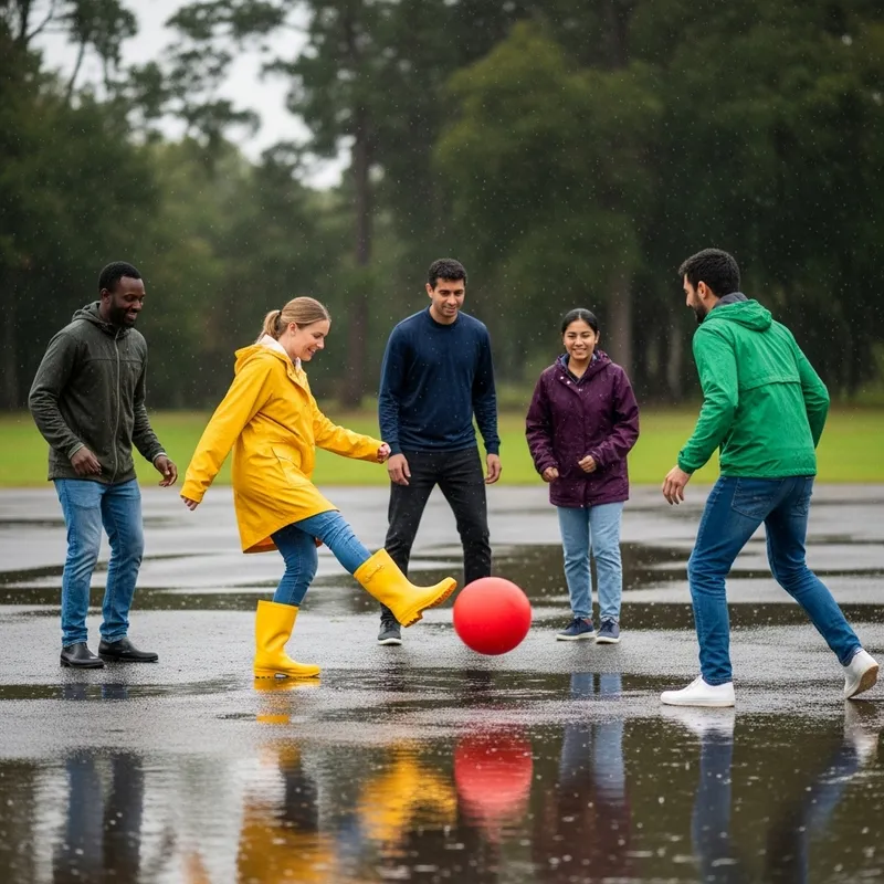 Playing Kickball in the Rain - Multicultural Players