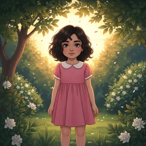Serene Garden Sunset with Middle-Eastern Girl