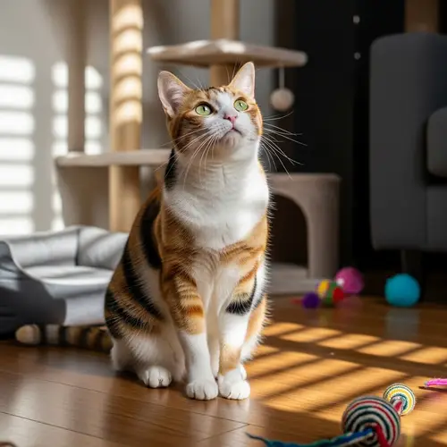 Calico Cat with Green Eyes | Playful and Curious Feline