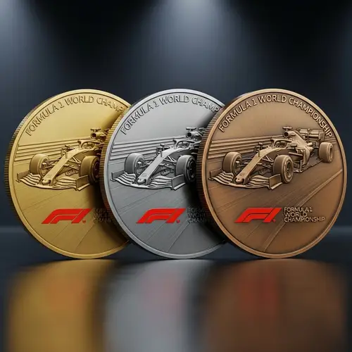 Golden, Silver, and Bronze F1 Racing Coins