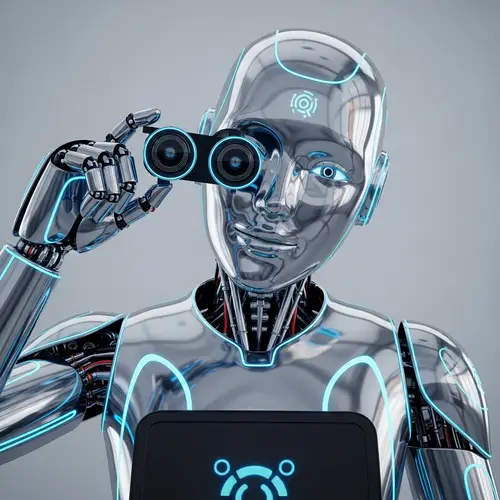 Advanced AI Robot with Futuristic Design and Playful Expression