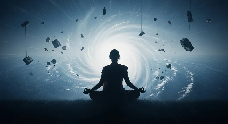 Finding Serenity: Woman in Meditative Pose Within Tornado Chaos Finding Serenity: Woman in Meditative Pose Within Tornado Chaos