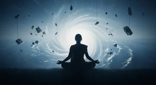 Inner Peace Amidst Chaos: South Asian Woman in Meditative Posture