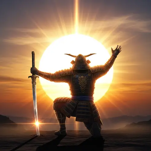 The Knight's Devotion: Kneeling Before the Sun