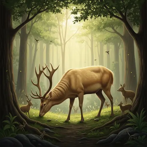 Majestic Blonde Deer Grazing in Serene Forest | Wildlife Beauty