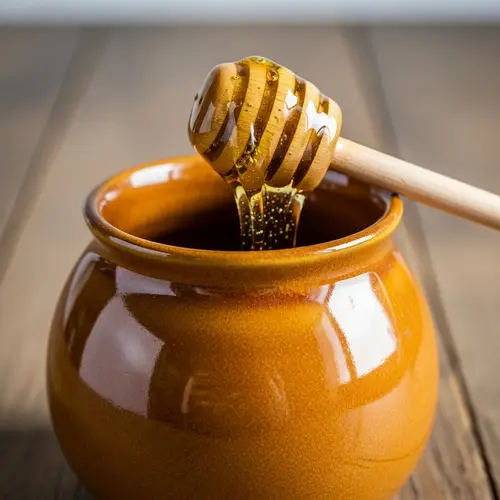 Sweet Honey Pot with Wooden Dipper | Amber Honey Oozing