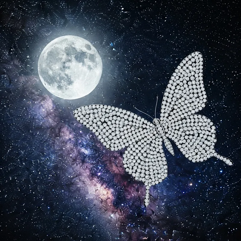 Diamond-Encrusted Butterfly Against Full Moon