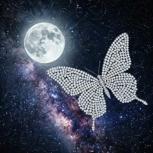 Diamond-Encrusted Butterfly Against Full Moon