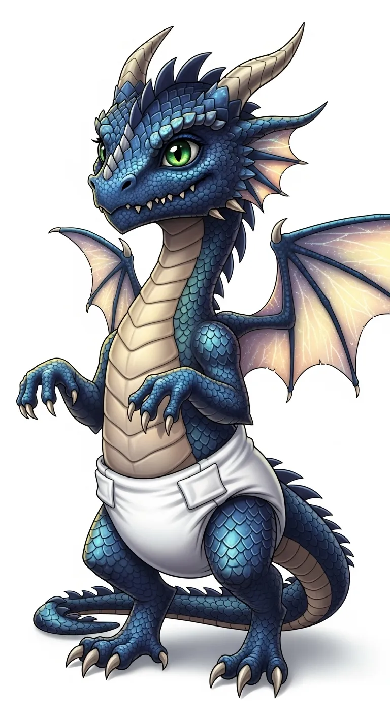 Adorable Dragon in White Diaper | Mythical Folklore Magic Adorable Dragon in White Diaper | Mythical Folklore Magic