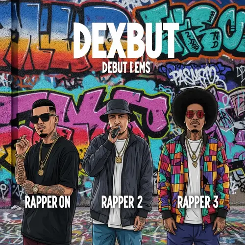 Dynamic Mexican Rappers' Debut Album Cover on Graffiti Wall