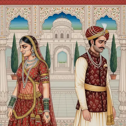 Traditional Rajasthani Painting: Troubled Indian Couple in Marital Crisis