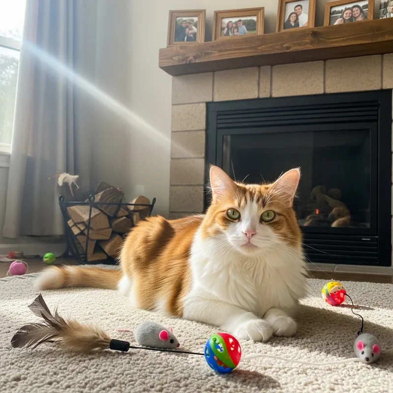 Fluffy Cat Relaxing in Sun-Drenched Living Room