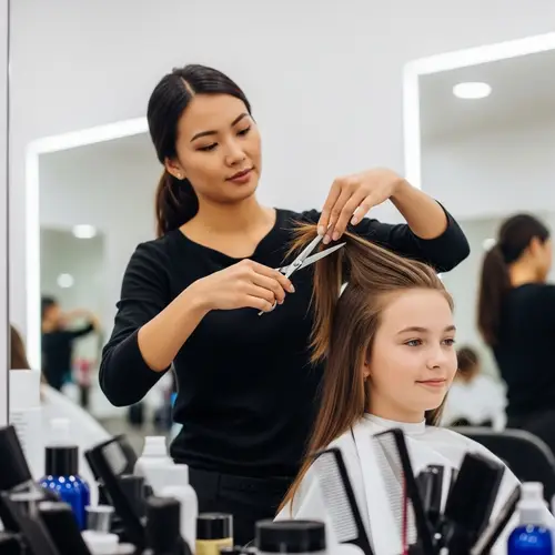 Professional Hair Salon: Multicultural Hairdresser Cuts Long Hair