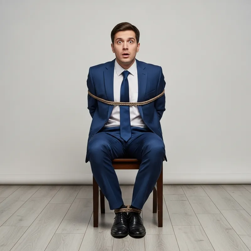 Surprised Man in Suit Seated on Chair