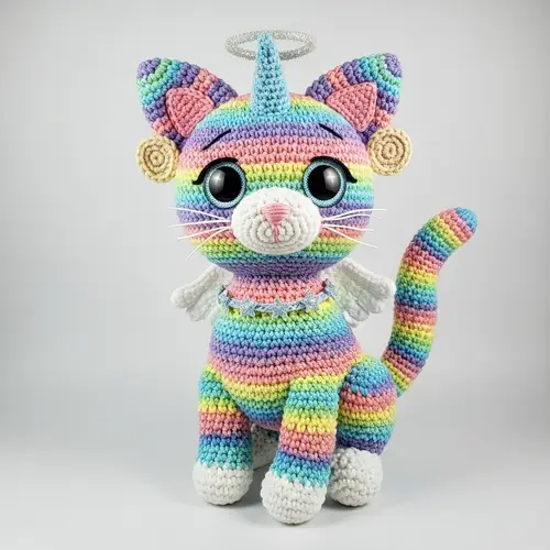 Fantasy Cat Amigurumi Crochet Sculpture | Handmade Feline Art