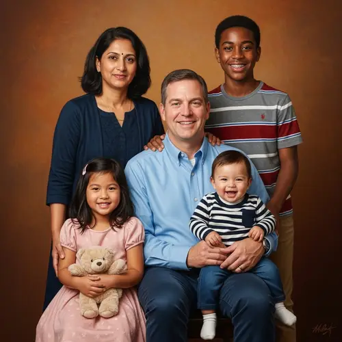 Family Portrait Oil Painting | Diverse Group of Five