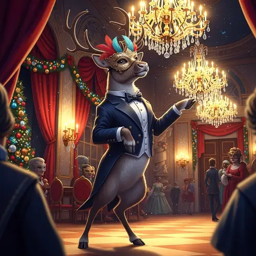 Festive Reindeer in Tuxedo at Masquerade Ball