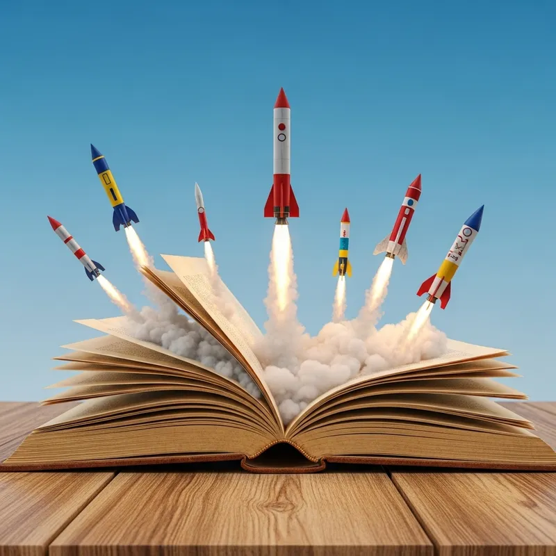 Create Open Book Rockets: Whimsical Scene Emerges