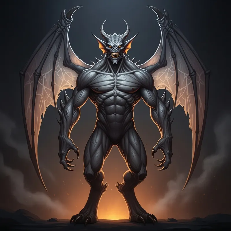 Muscular Grey Skin Demon with Bat Wings