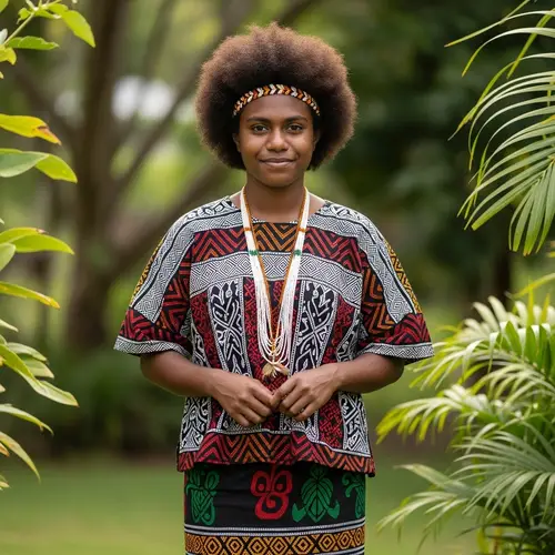 PNG Girl with Afro Hair in Traditional Meri Blouse and LapLap