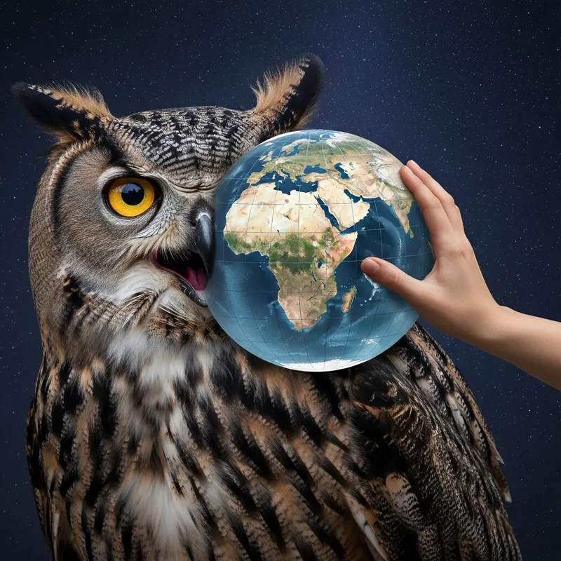Globe Pushed Inside Owl: A Detailed Scene