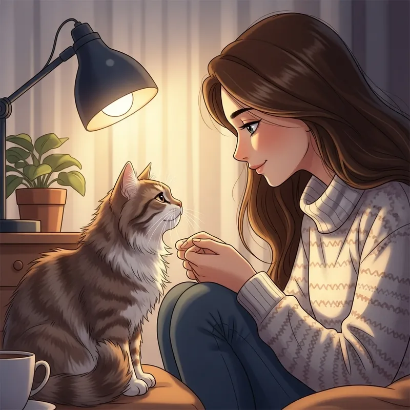 Woman and Cat in Cozy Room | Heartwarming Tale of Friendship and Love