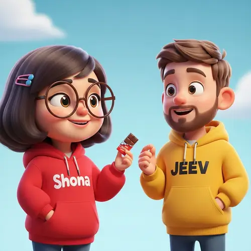 3D Cartoon Character Short Girl & Boy in Hoodies - Cute Gift Exchange